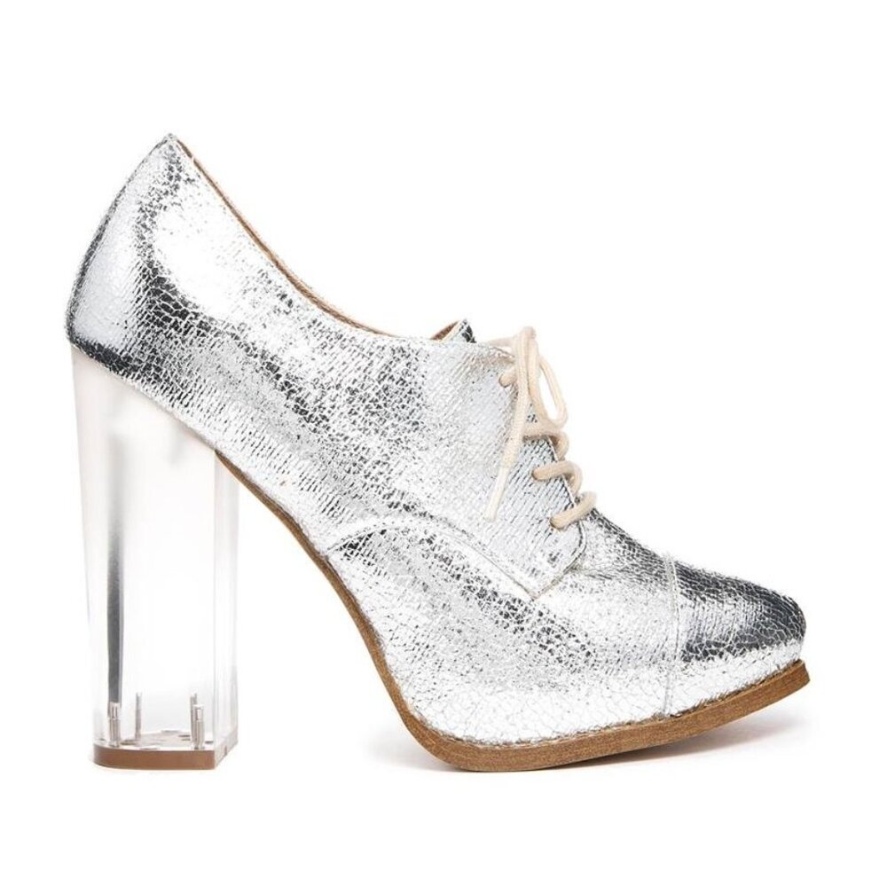 ASOS Power Trip Silver High Heel Oxford 9M New in Box